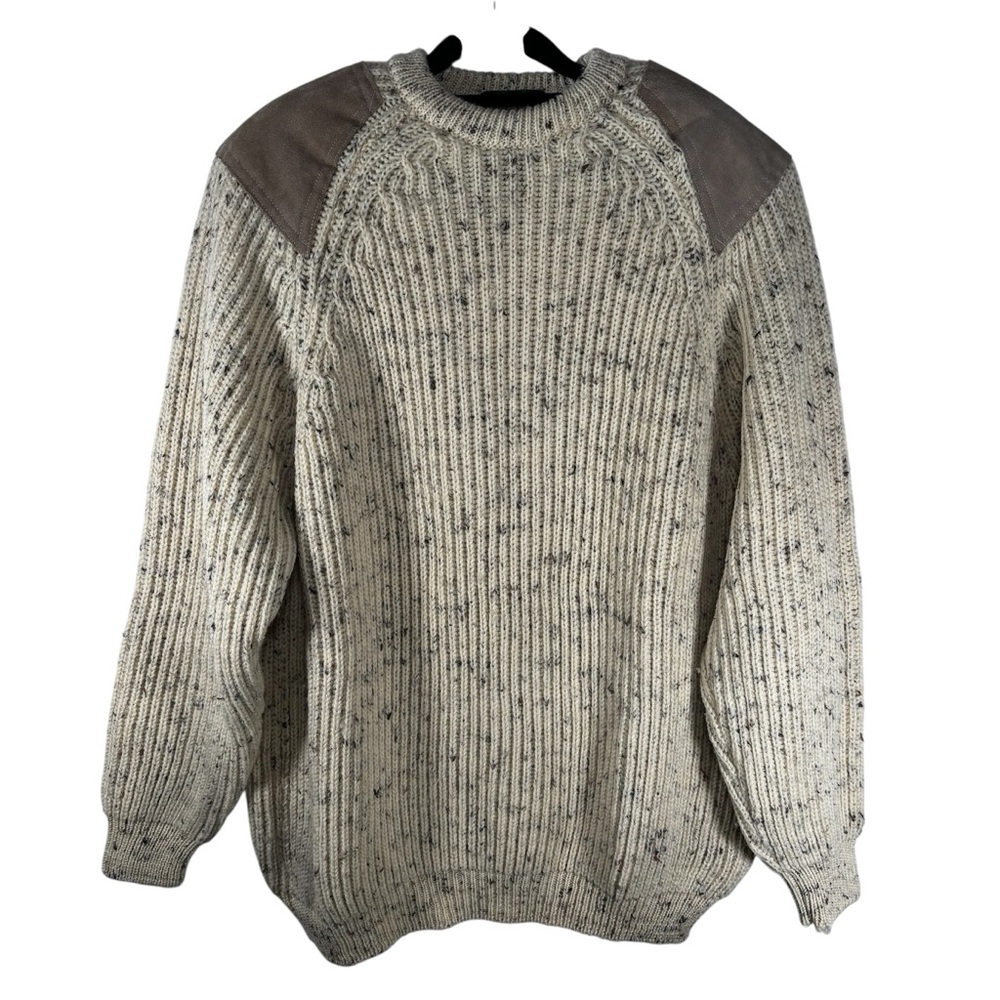 McKennas Pure Wool Sweater England Marled Knit Leather Elbow Patches Size XL